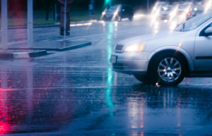 Car on wet road